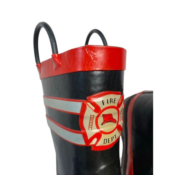 Fire Department Boys Rubber Waterproof Mid-Calf Red Black Pull On Rain Boots - Picture 8 of 13